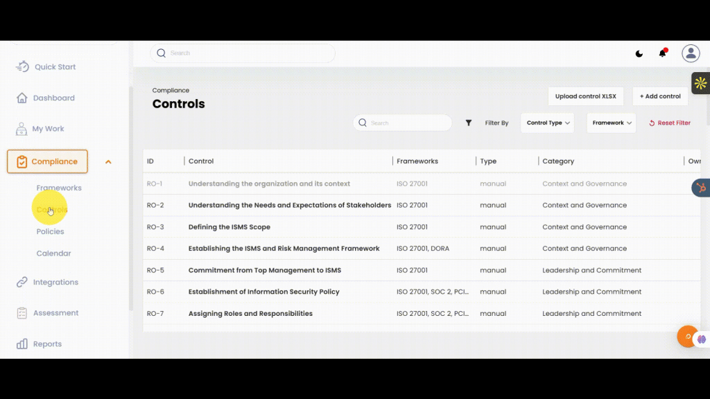 Framework Cross Mapping